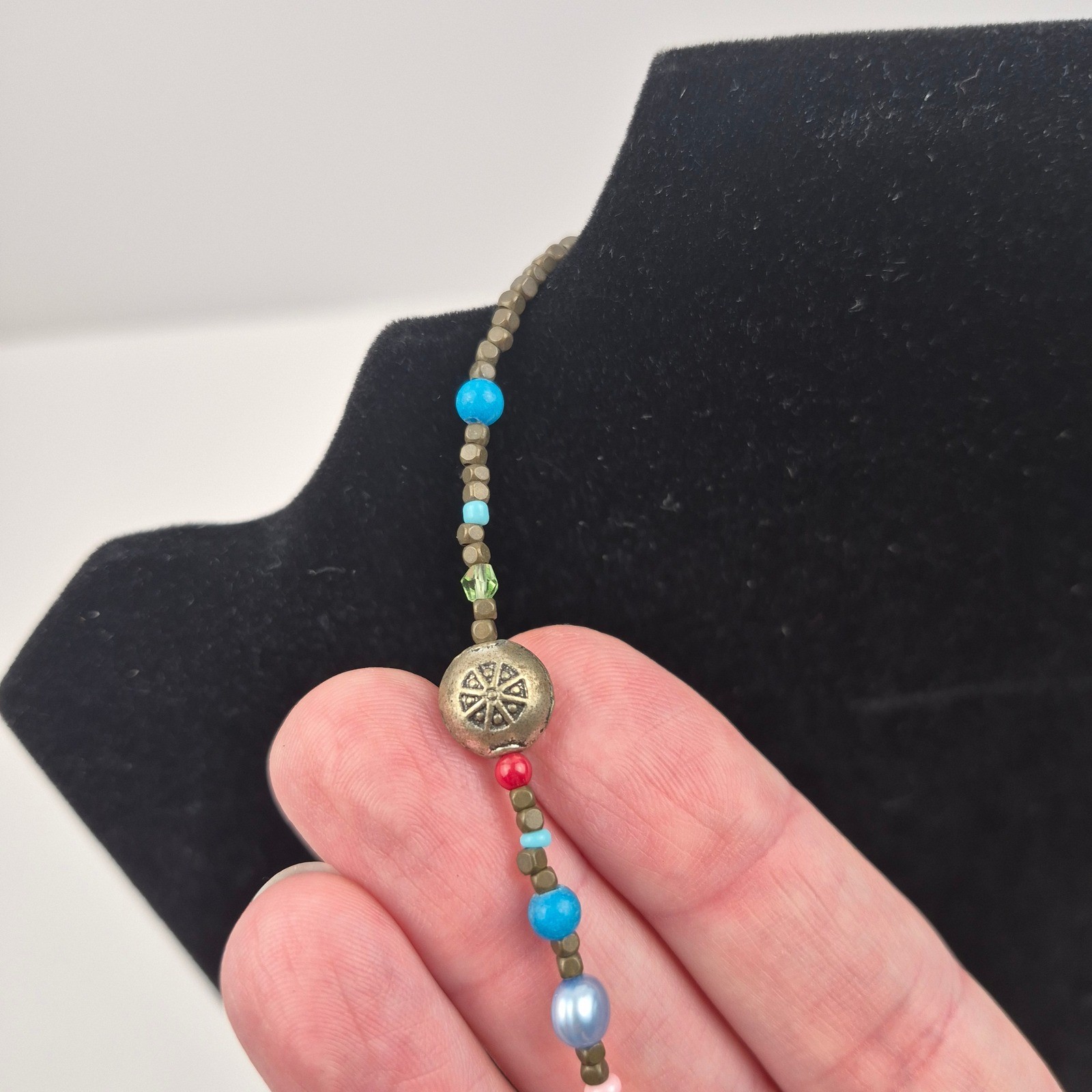 Boho Beaded Necklace 16-19″ Colorful Statement Jewelry Faux Turquoise Layering