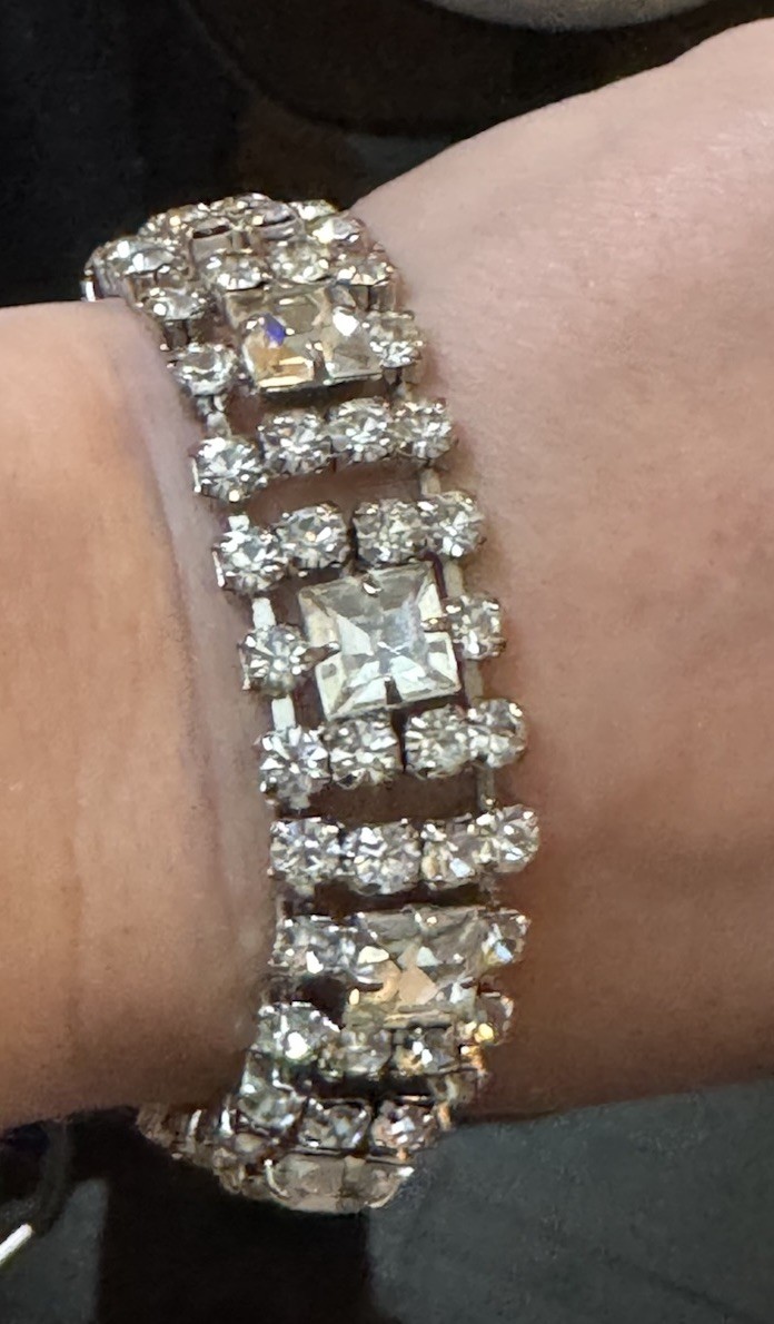 Vintage Weiss? Wide Silver Tone Domed Rhinestone Bracelet 4 Row