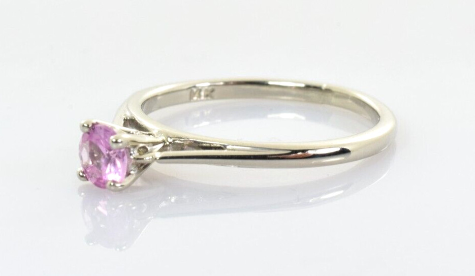 Pink Sapphire Engagement / Promise Ring 14k White Gold .31 Carat Size 5.75
