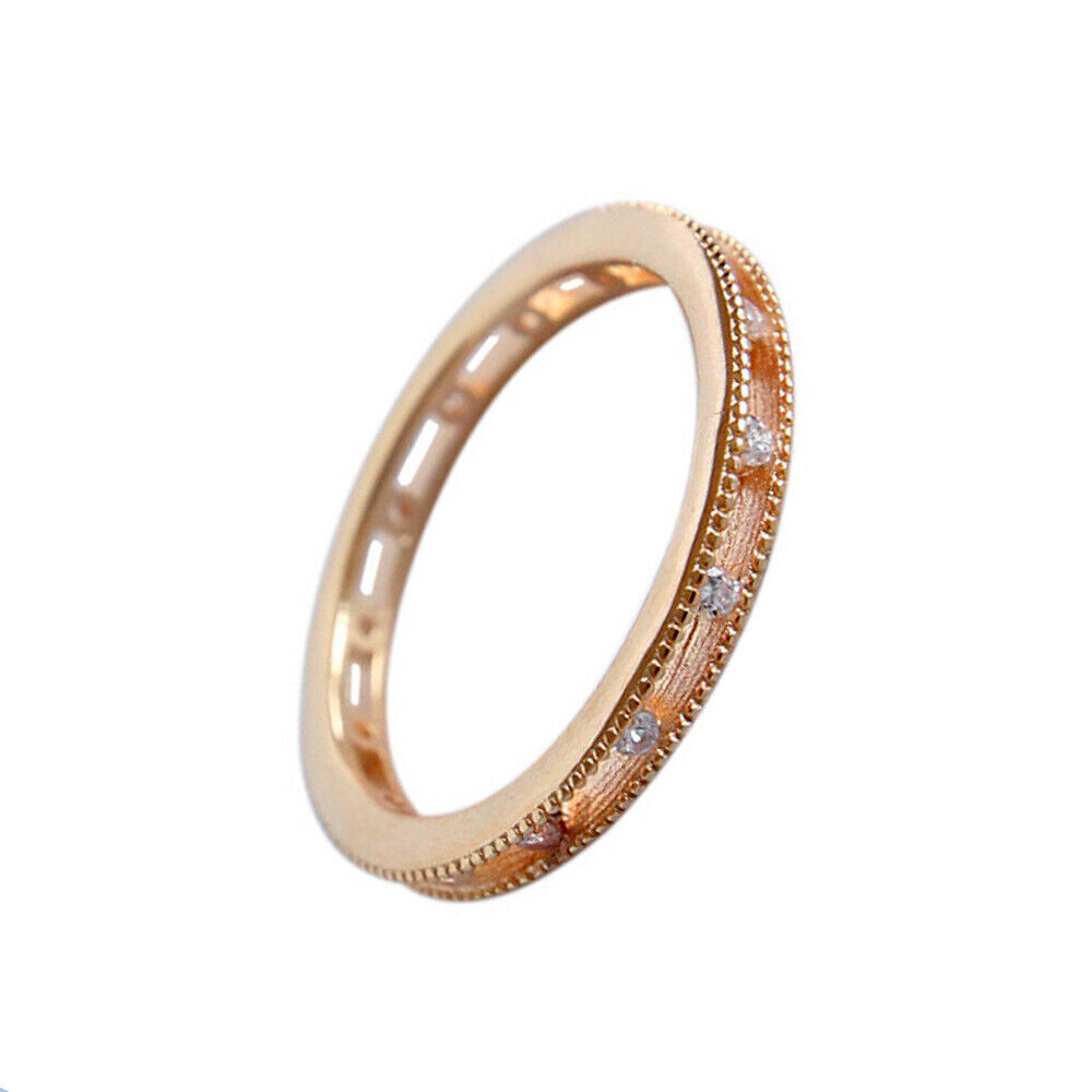 Women Rose Gold-plated Sterling Silver CZ Square Band Pinkie Thumb Ring A3372