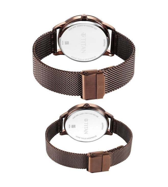 Titan Pairs Bandhan His Hers Watch Box Set Brown Dial Metal Bracelet Gift