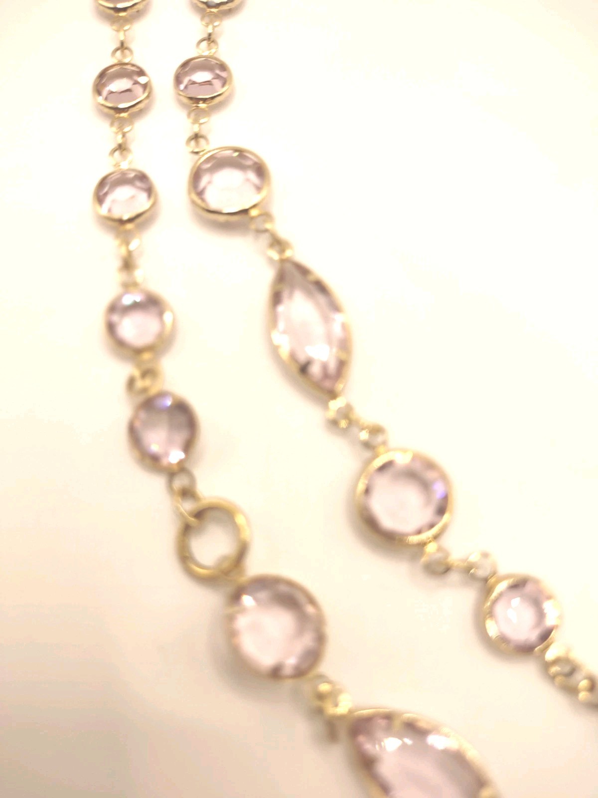 Vintage Necklace Open Bezel Gold Tone Light Pink Fauceted Glass Fashion Jewelry