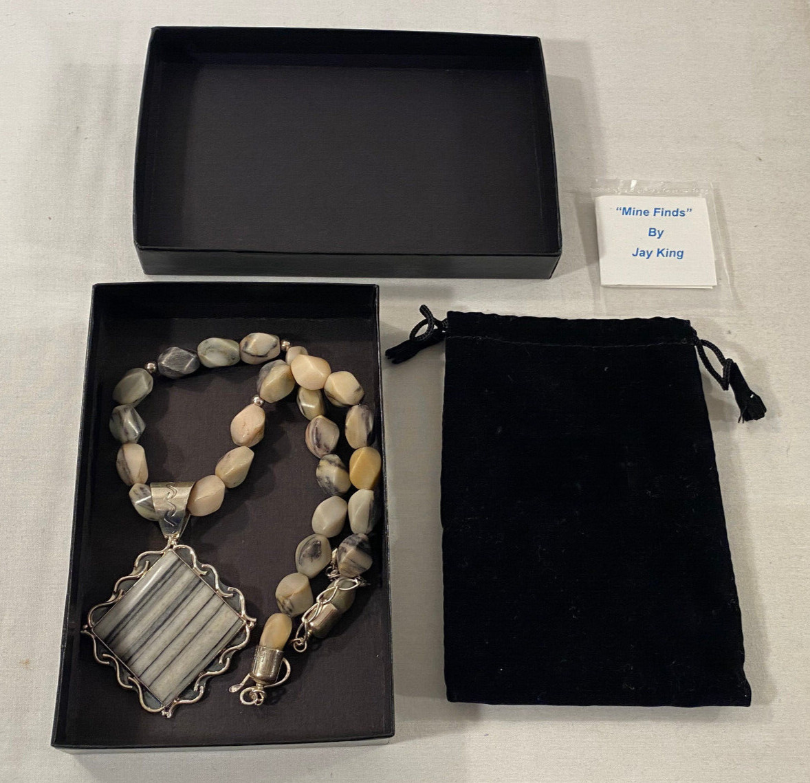 Mine Finds Jay King Gray White Black Stone Necklace + Sterling Pendant