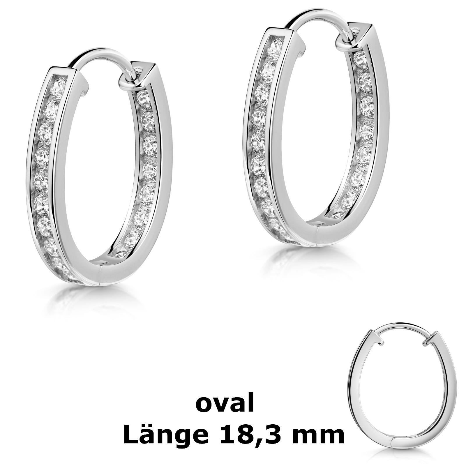 925 REAL SILVER Rhodium Plated *** Cubic Zirconia Hoop Earrings Oval