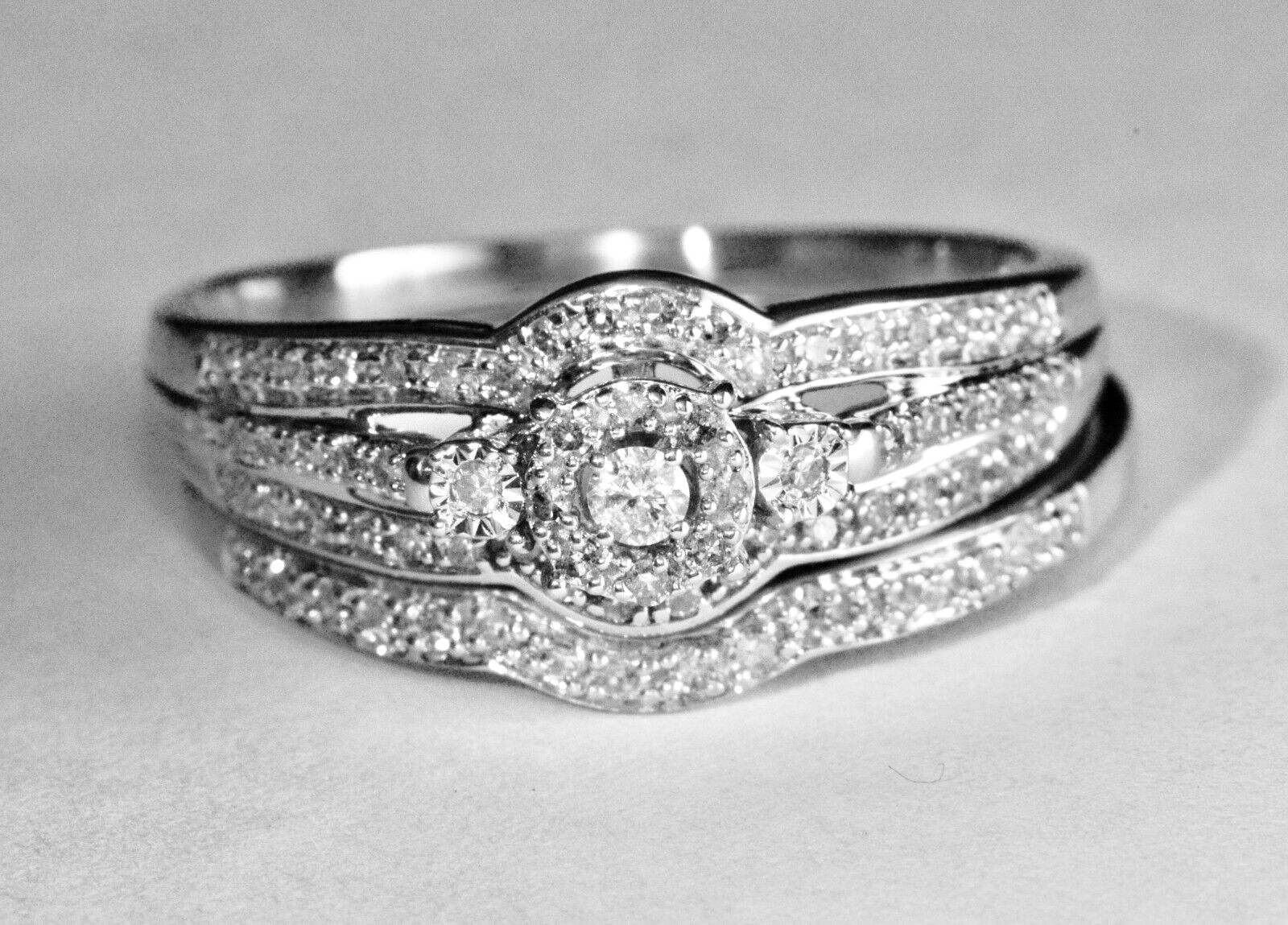 0.50ctw Round Cut Diamond Cluster Statement Ring Set 14k White Gold Lot 8