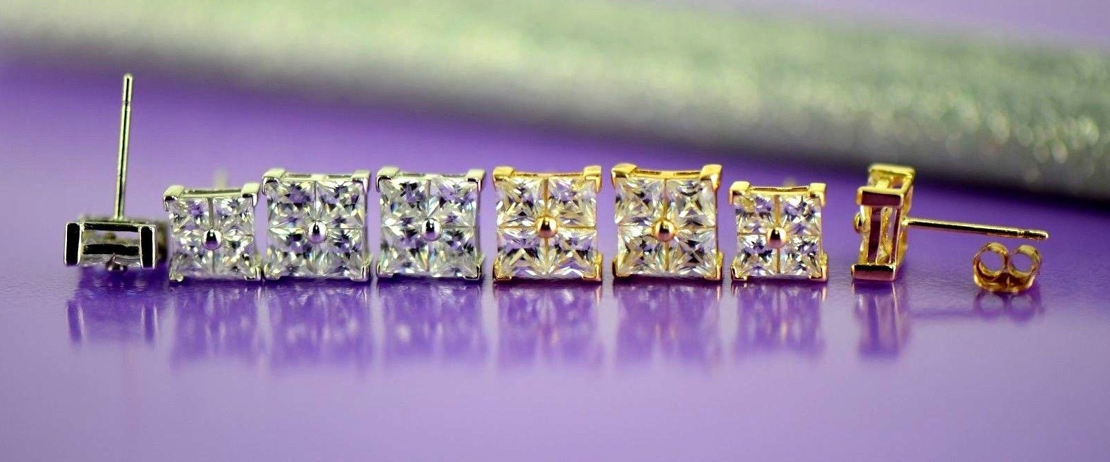 14K Yellow or White Gold Fancy Square CZ Stud Earrings