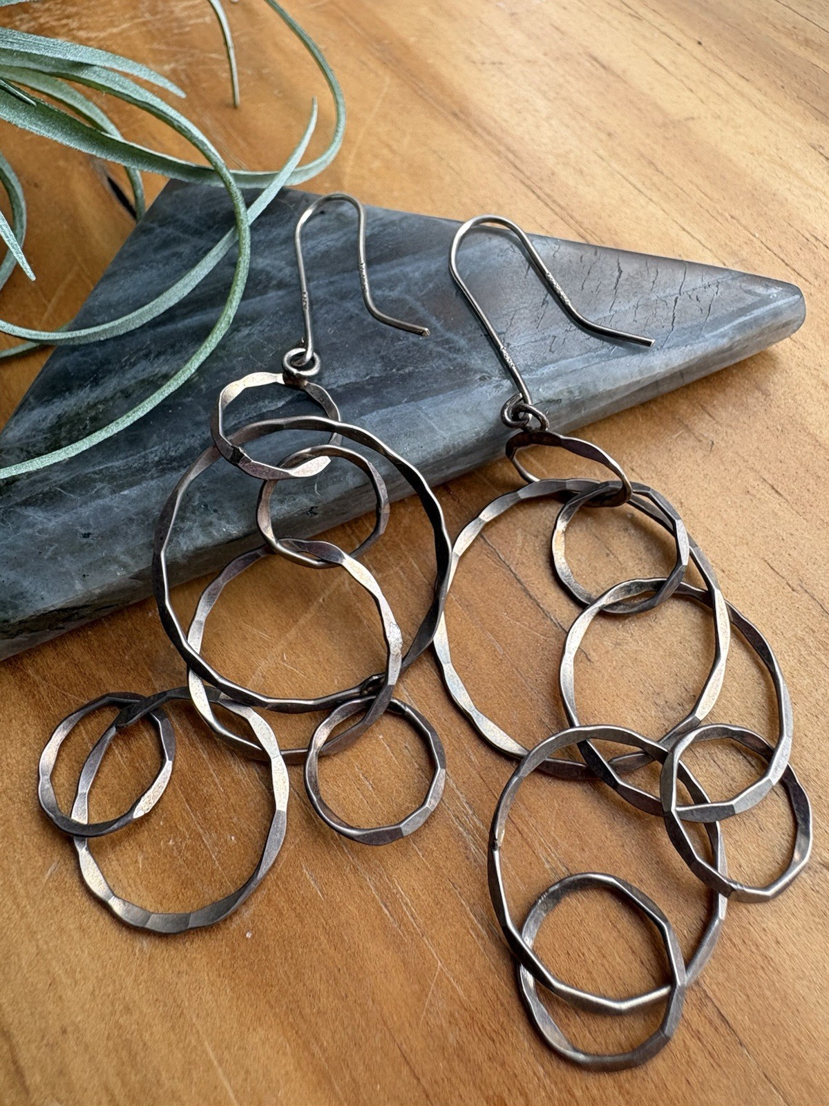 Finola Hughes Bolivia Sterling 925 Silver Hammered Circle Dangle Earrings