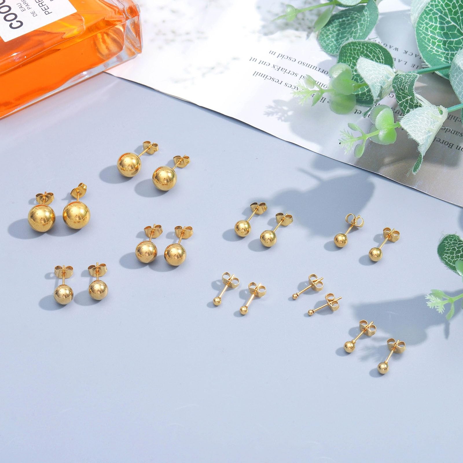 9 Pairs Gold Ball Stud Earrings Set 2–10mm Hypoallergenic Small Studs Women Men