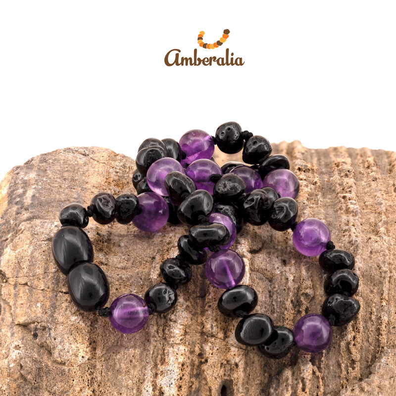 Amberalia Baltic Amber Necklace with Amethyst – 8 Styles – 12.5″ (32cm)