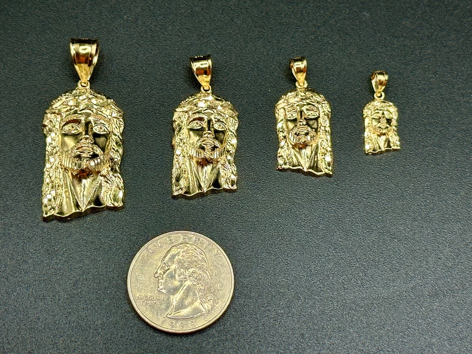 14K Solid Gold- Jesus Head Pendant – Jesus Face Diamond Cut Charm Pendant 4 Size