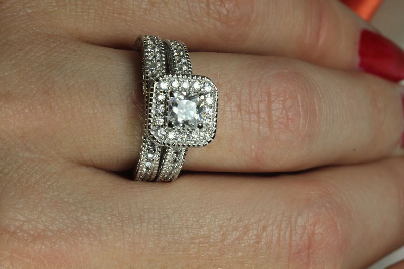 2.3C PRINCESS CUT VNTG STERLING SILVER CZ ENGAGEMENT RING WEDDING RING SET SZ6+8