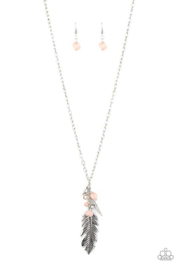 Paparazzi Necklace- Feather Flair- Pink Opaque Stone- Oversized Feather Charm