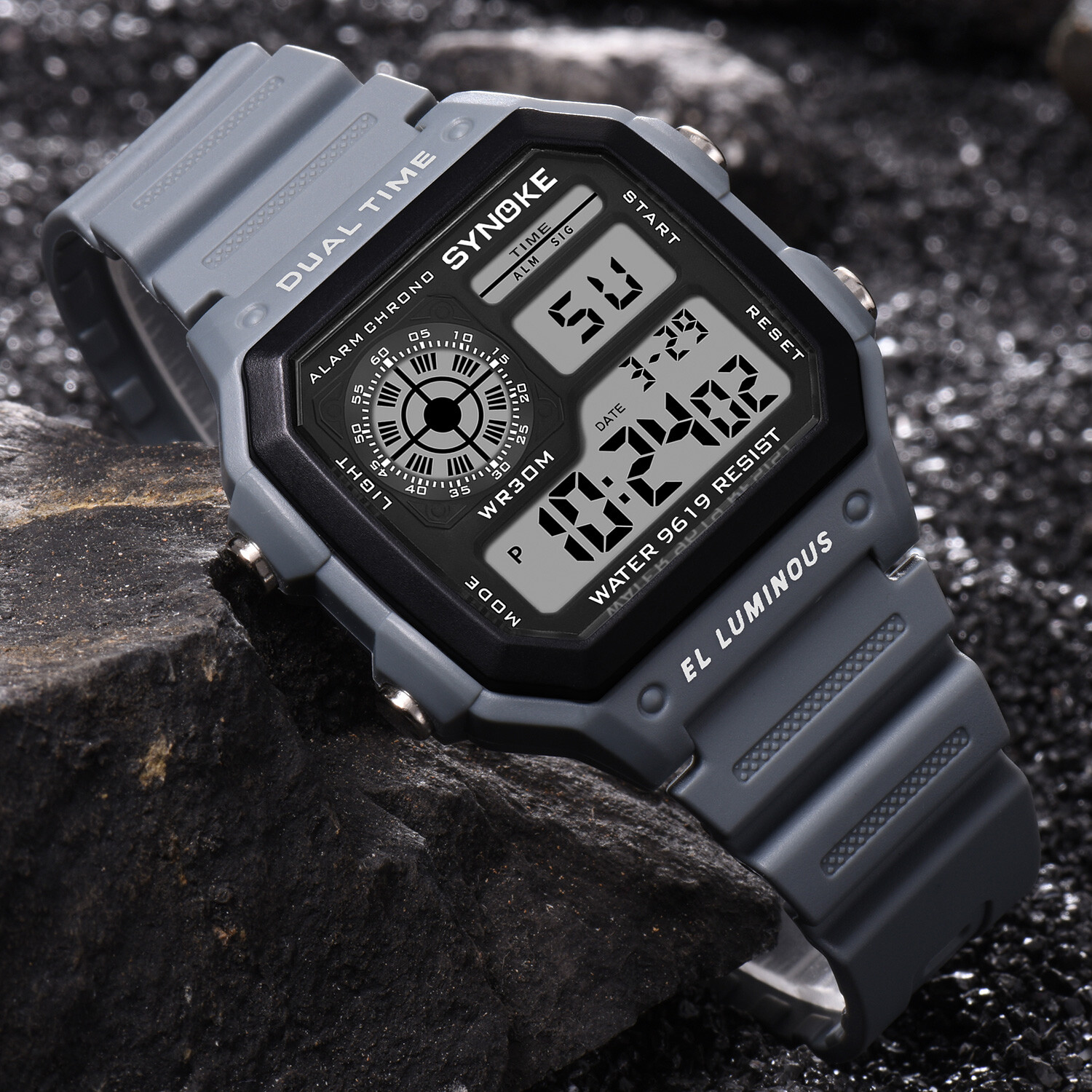 Army Green Mens Digital Watch Multifunction Waterproof Casual Wristwatch Sports