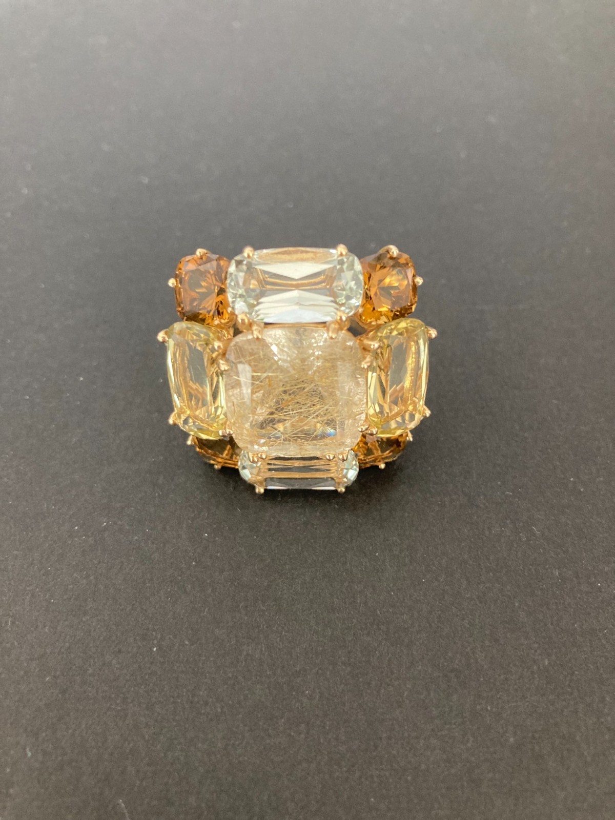 14K Gold Rutilated Quartz and Multi-Gem Ring