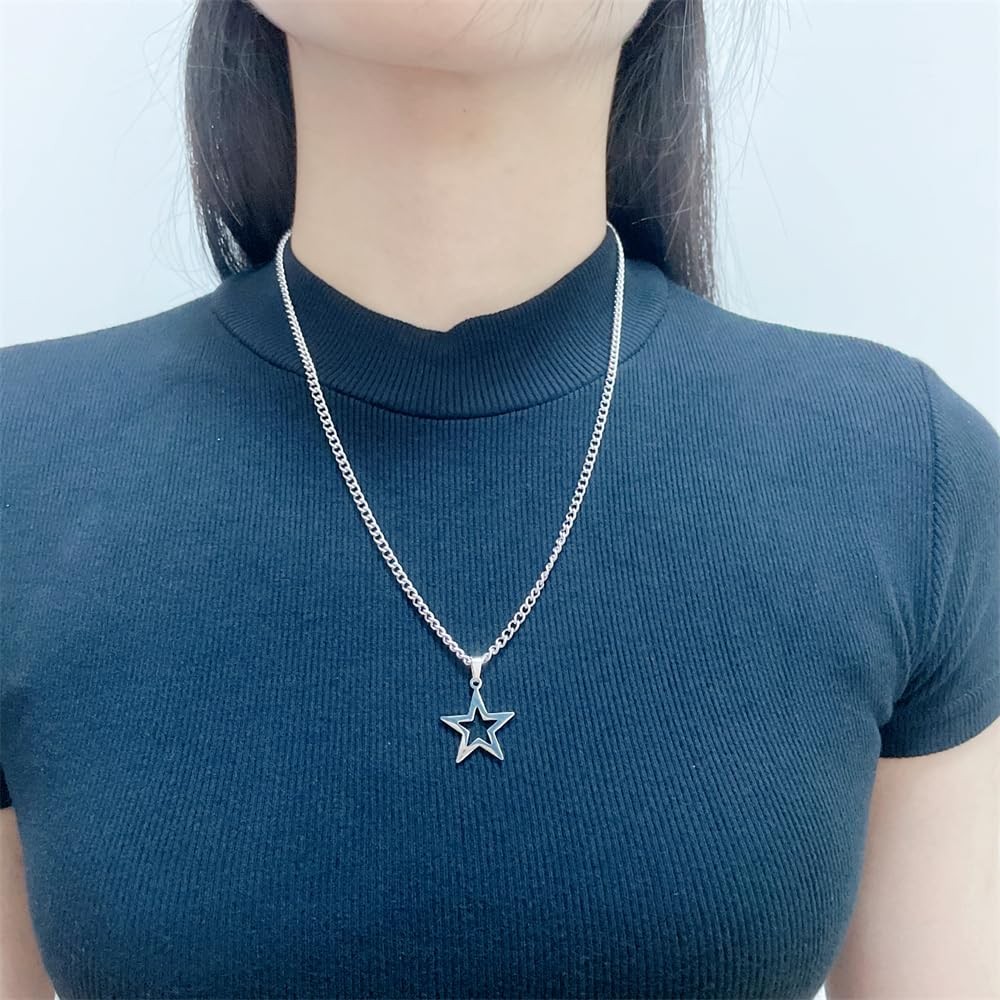 NewZenro Dainty Hollow Star Simple Choker Necklace for 18.5 inches, silver