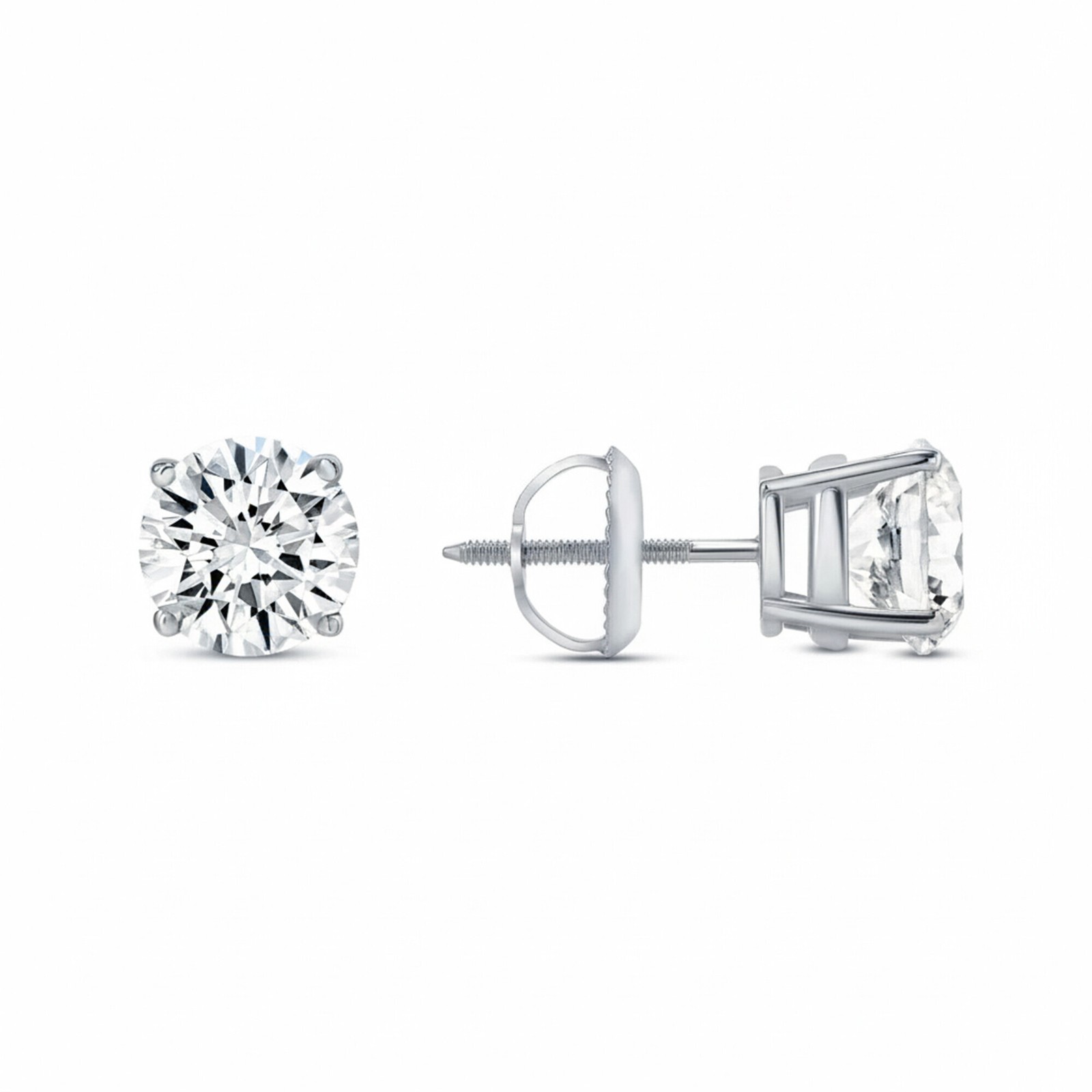 2 Ct Round Lab Created Moissanite Earrings 18k White Gold Vermeil Screw