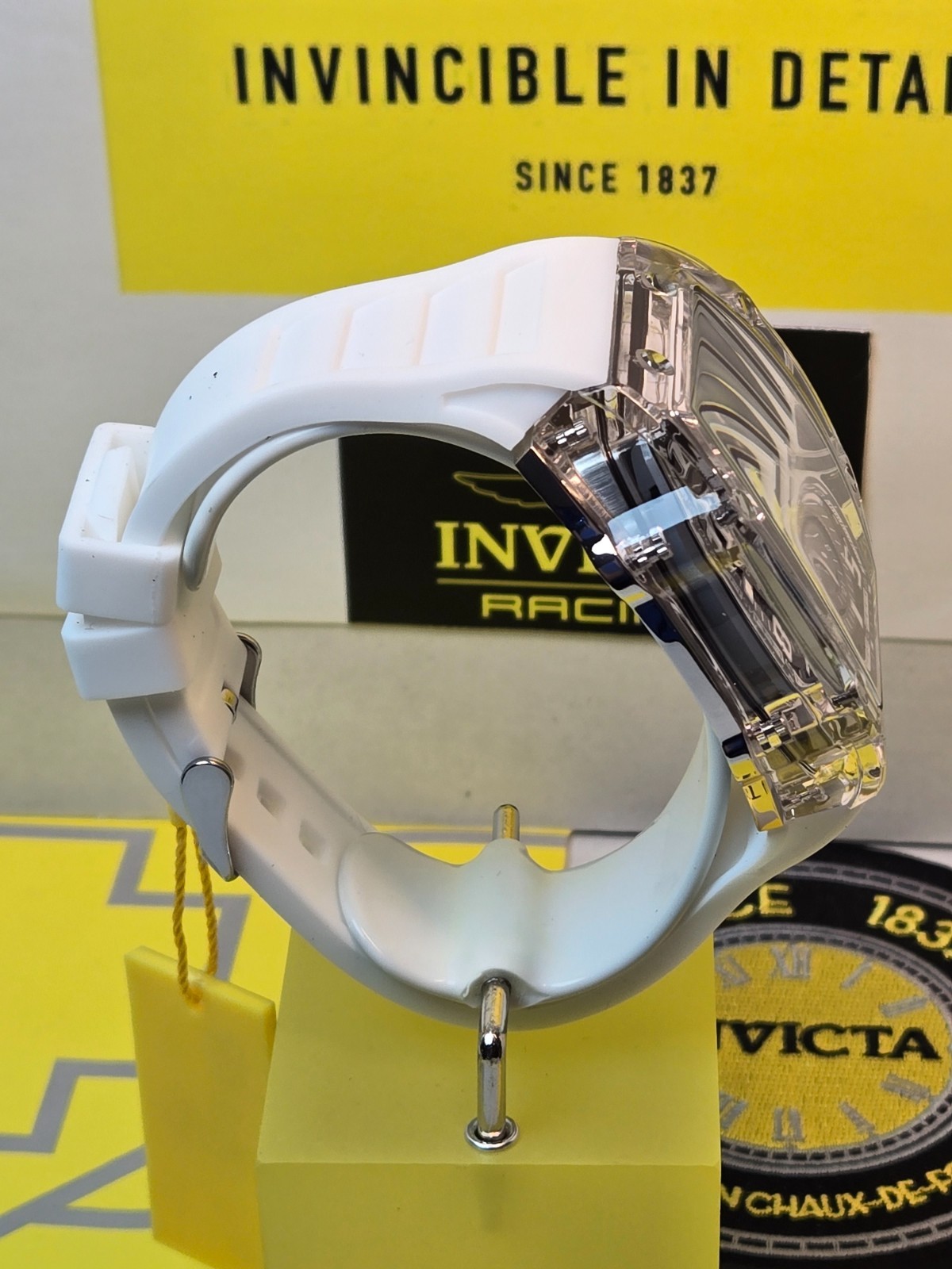 Invicta Racing Cyclone Men’s Watch 48.5 mm Smoke Gray /White Silicone Band- NEW!
