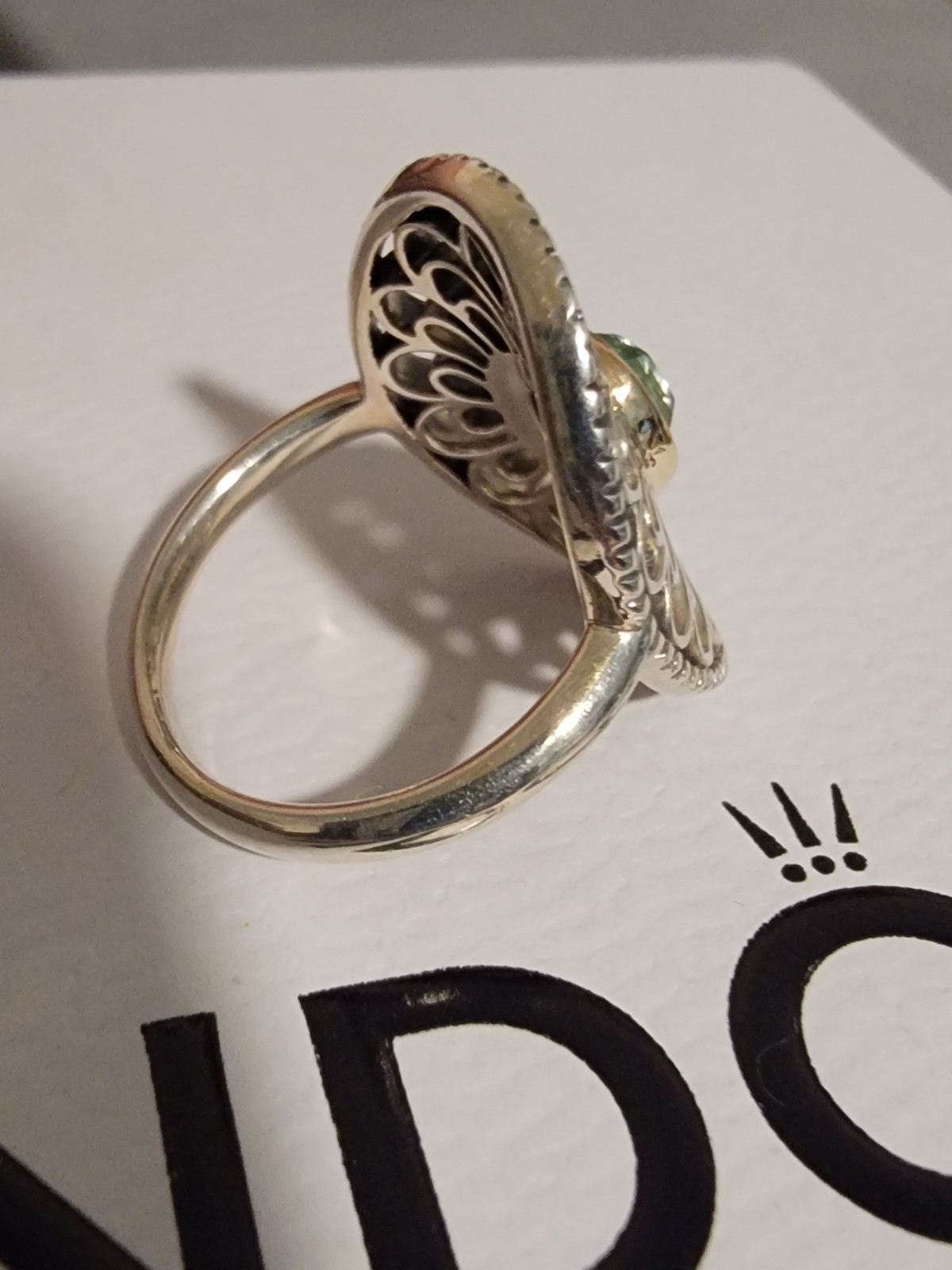 Pandora Vintage Allure Green Sythetic Spinel & 14K Gold Sz 6 With Box
