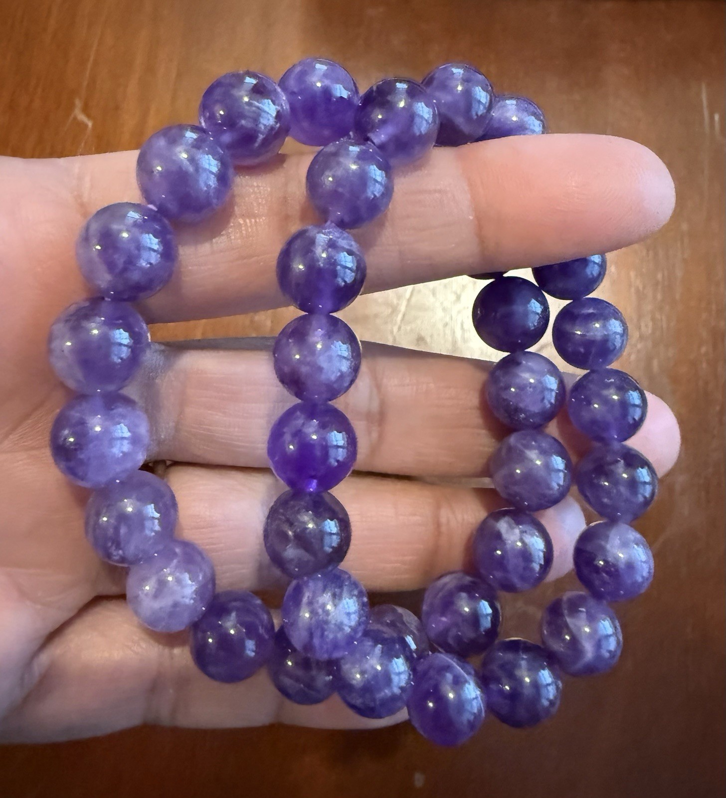10mm Purple Chevron Amethyst Crystal Gemstone Bead Stretch Bracelet 7″ 8“ inches