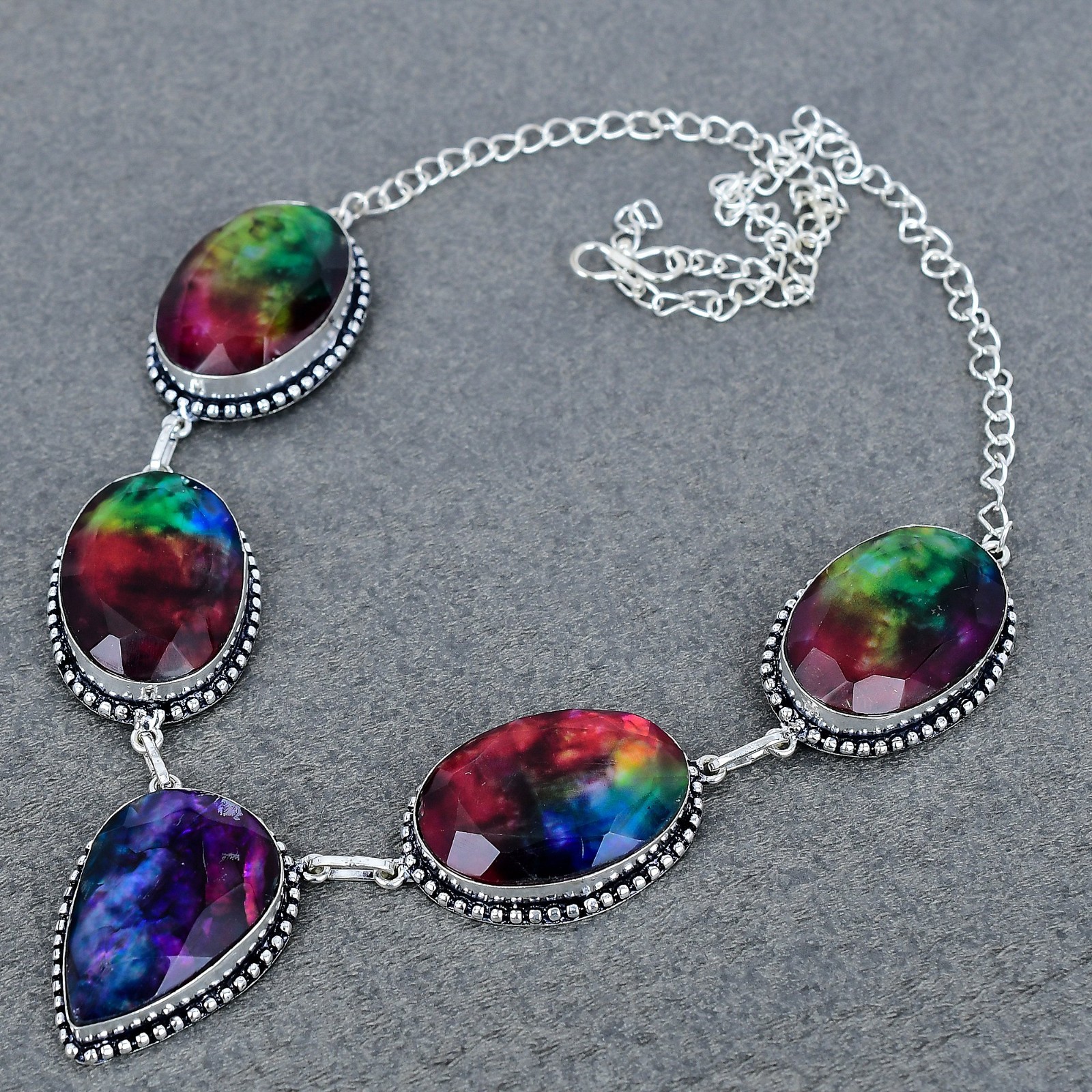 Ammolite Gemstone Handmade 925 Sterling Silver Necklace, For Women Gift