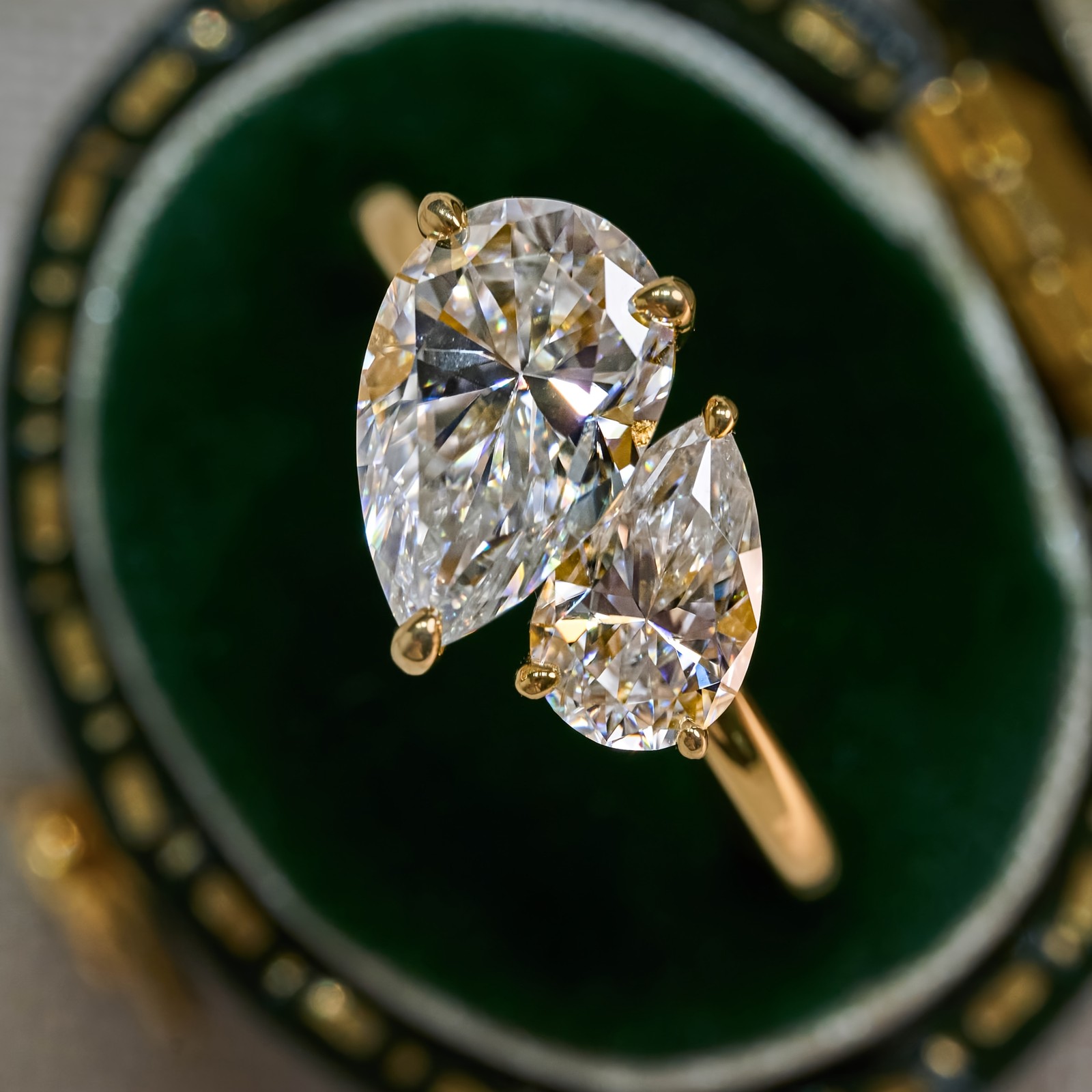 4CT Pear Cut Moissanite Gold Engagement Ring Size 6 7 8 9