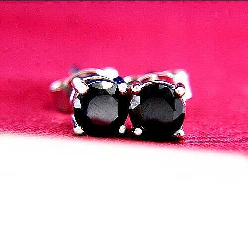 Sterling Silver Rhodium Plated Round Onyx Cut 0.43 CT CZ Women Stud Earrings