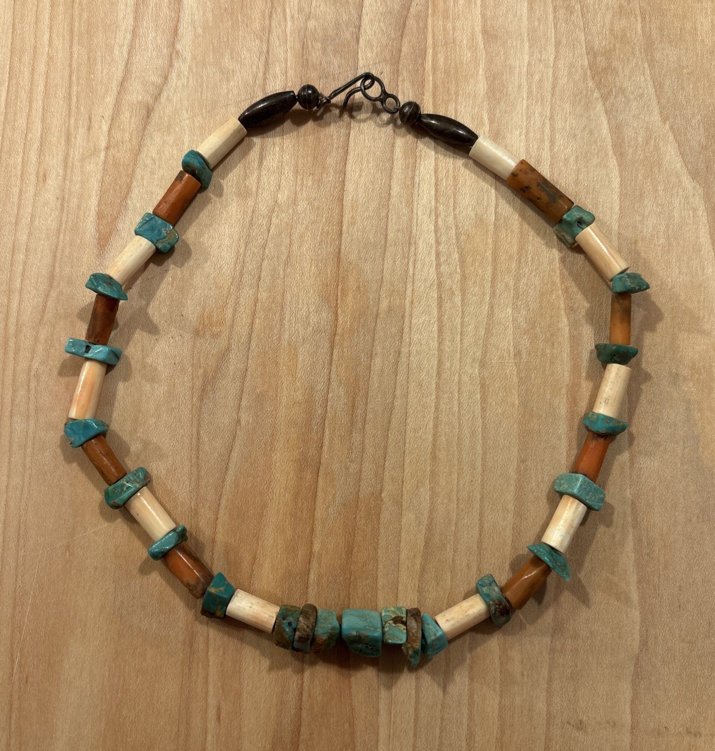 Vintage Southwestern Heishi Necklace Turquoise Nuggets Shell Beads Choker 17″