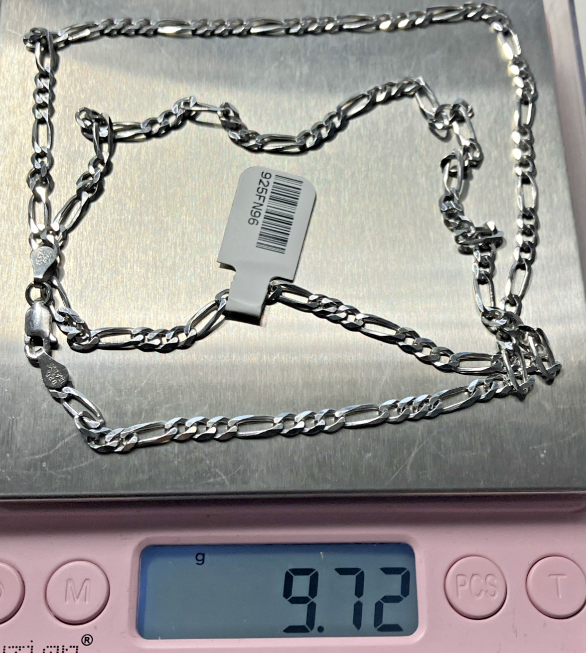925 Sterling Silver Italy Solid Figaro Link Chain 9.6grams 3.7mm 24inch Necklace