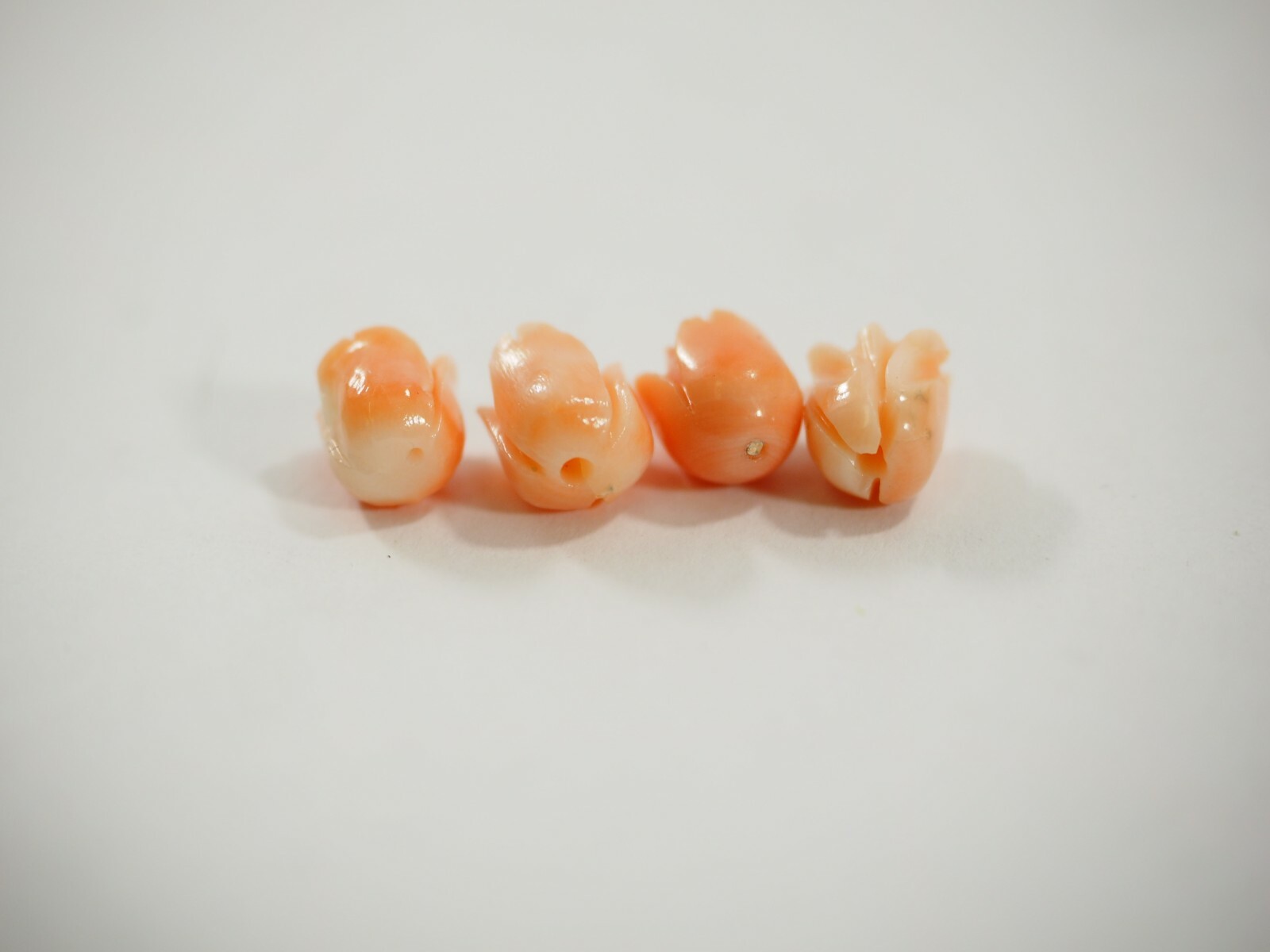 Vintage Top Quality Precious Angel Skin Pink Coral Carved 3-D Rose Cabochons NOS