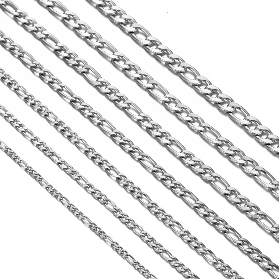 Chain Necklace for Men Women Silver Tone 2mm to 12mm Long Lobster Clasp