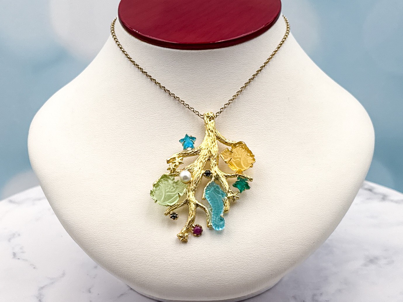 TAGLIAMONTE (SH834P) 925SS/YGP Venetian Cameo Pendant*Sea Life*Pearl*Reg.$450