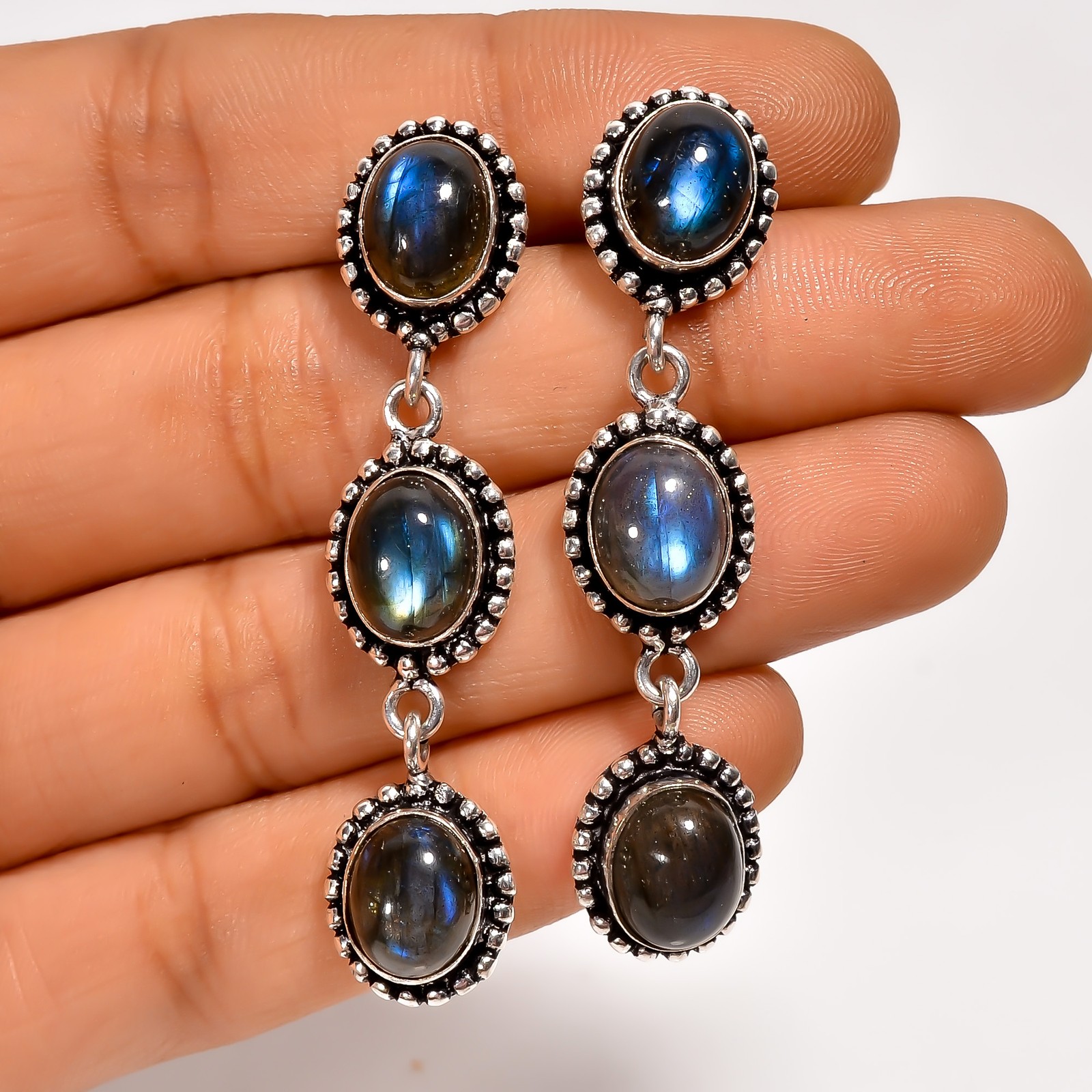 Labradorite Gemstone Fashion Jewelry 925 Silver Dangle Earrings 2.1″