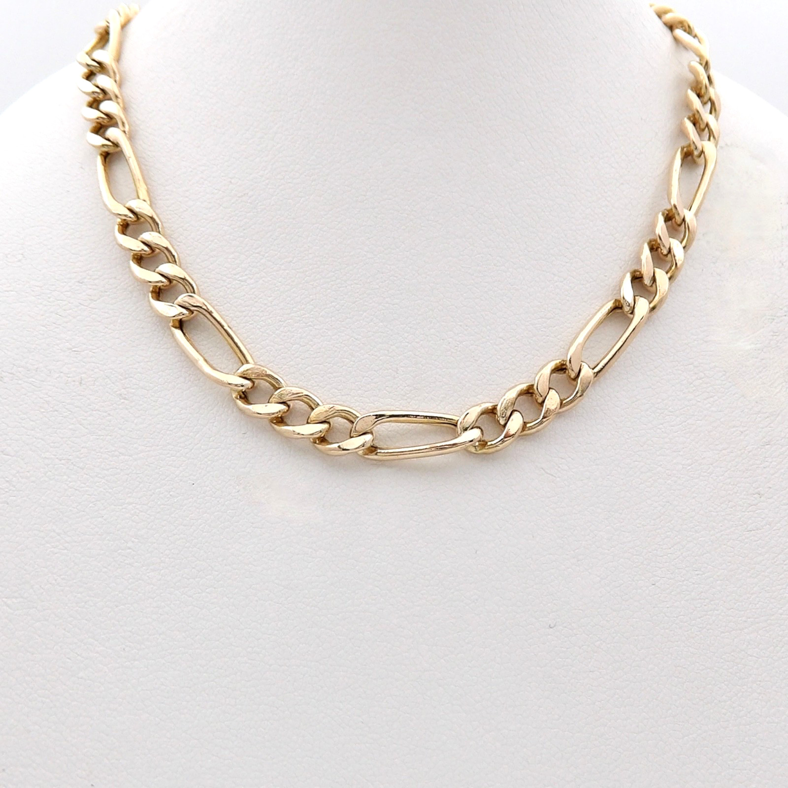 Solid 10k Gold Puffy Hollow Figaro Link Chain Necklace Italy 20.5in 5mm 11gr