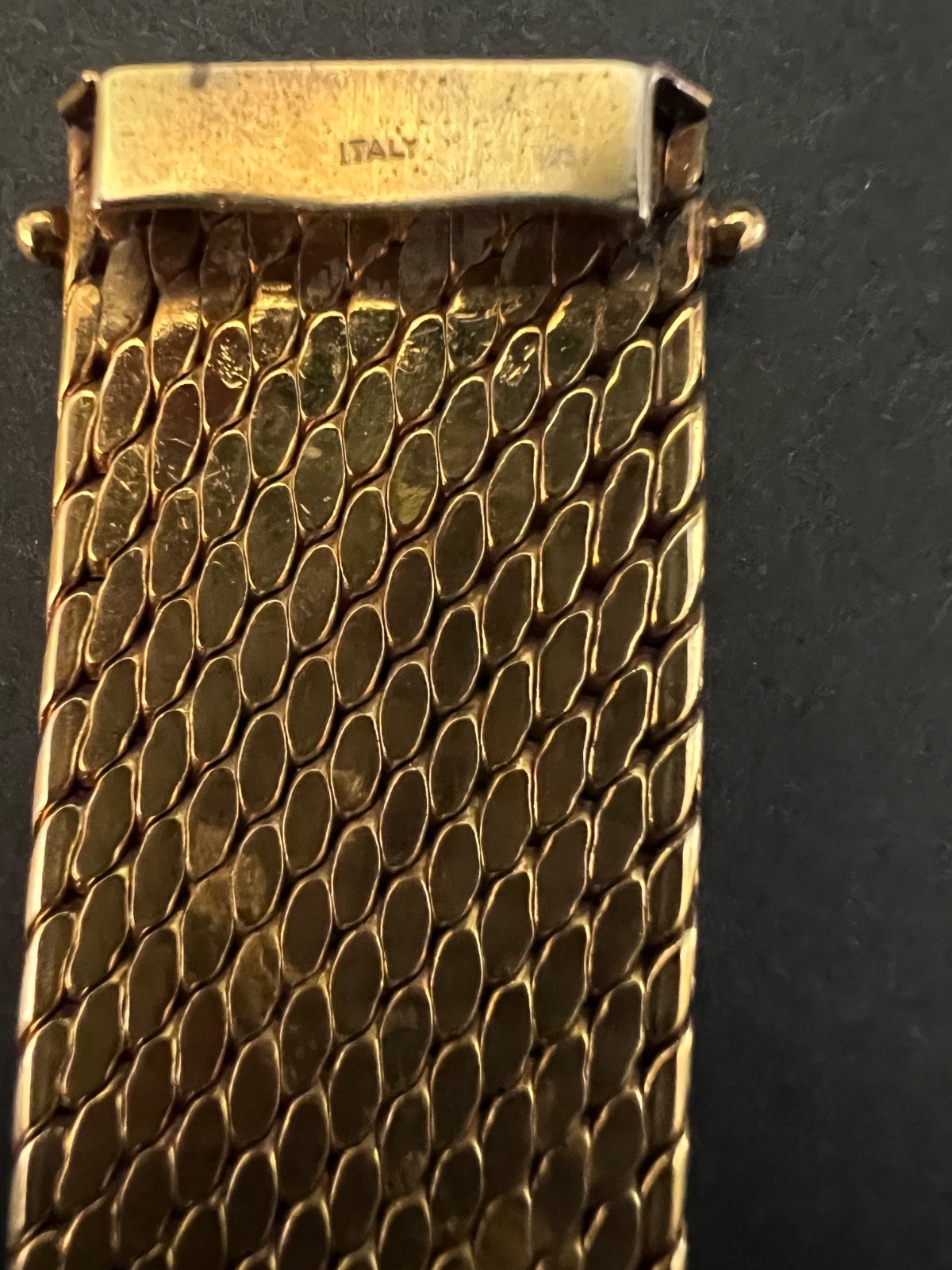 Italian 18K Gold Plated Wide Mesh Link Bracelet Textured Pattern Yellow Gold