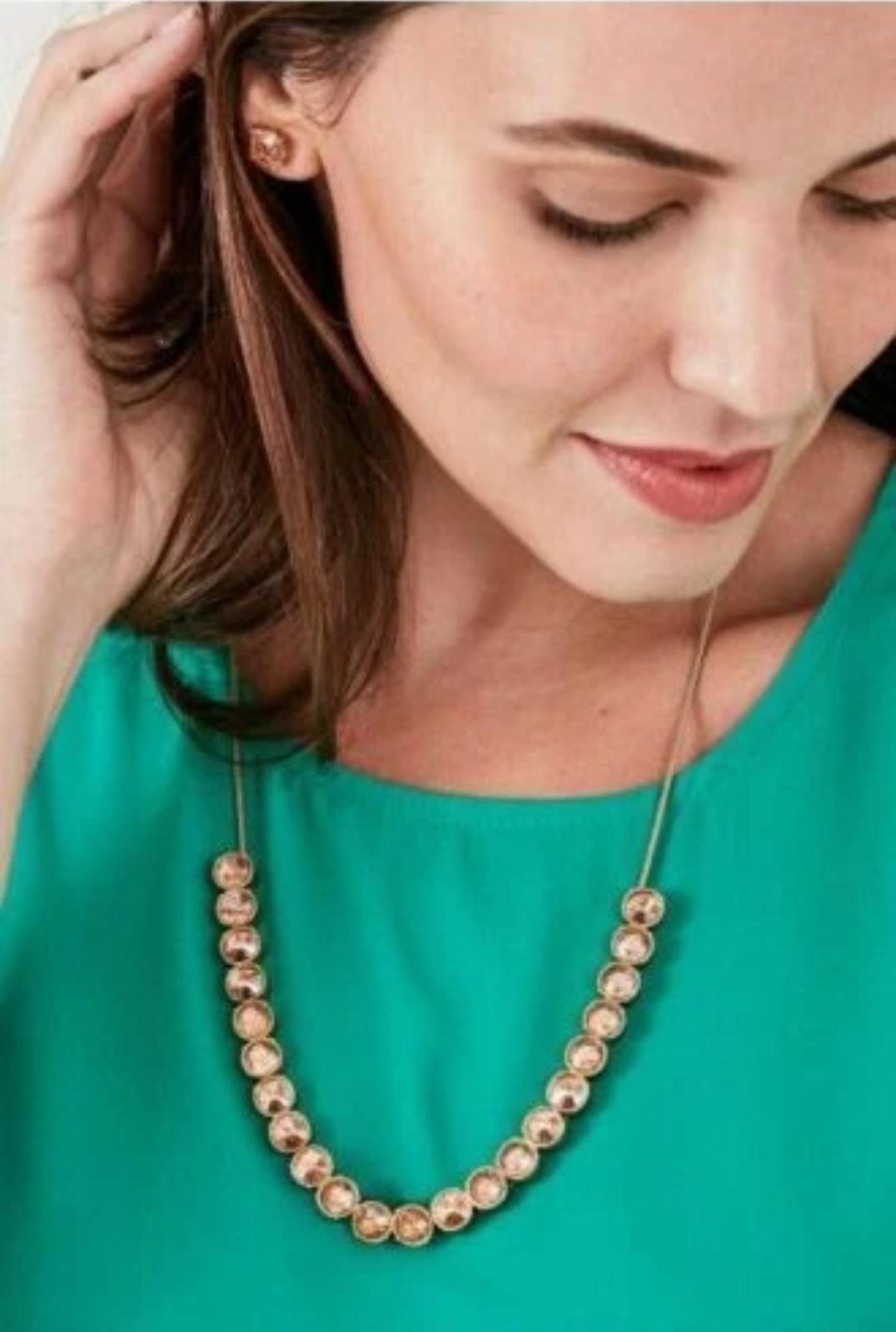 Stella & Dot Champagne Crystal Rhinestones Gold Tone Autumn Fall Necklace