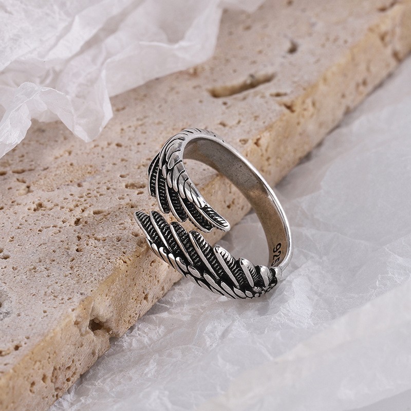 1 Pcs of 925 Sterling Silver Angel Wing Feather Adjustable Ring Wedding Jewelry