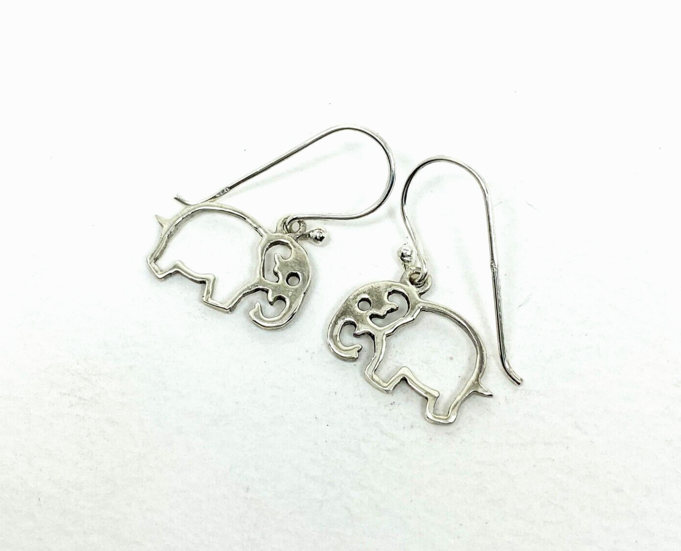 Minimalist Cutout Elephant Drop Earrings 925 Sterling Silver, Handmade Jewelry