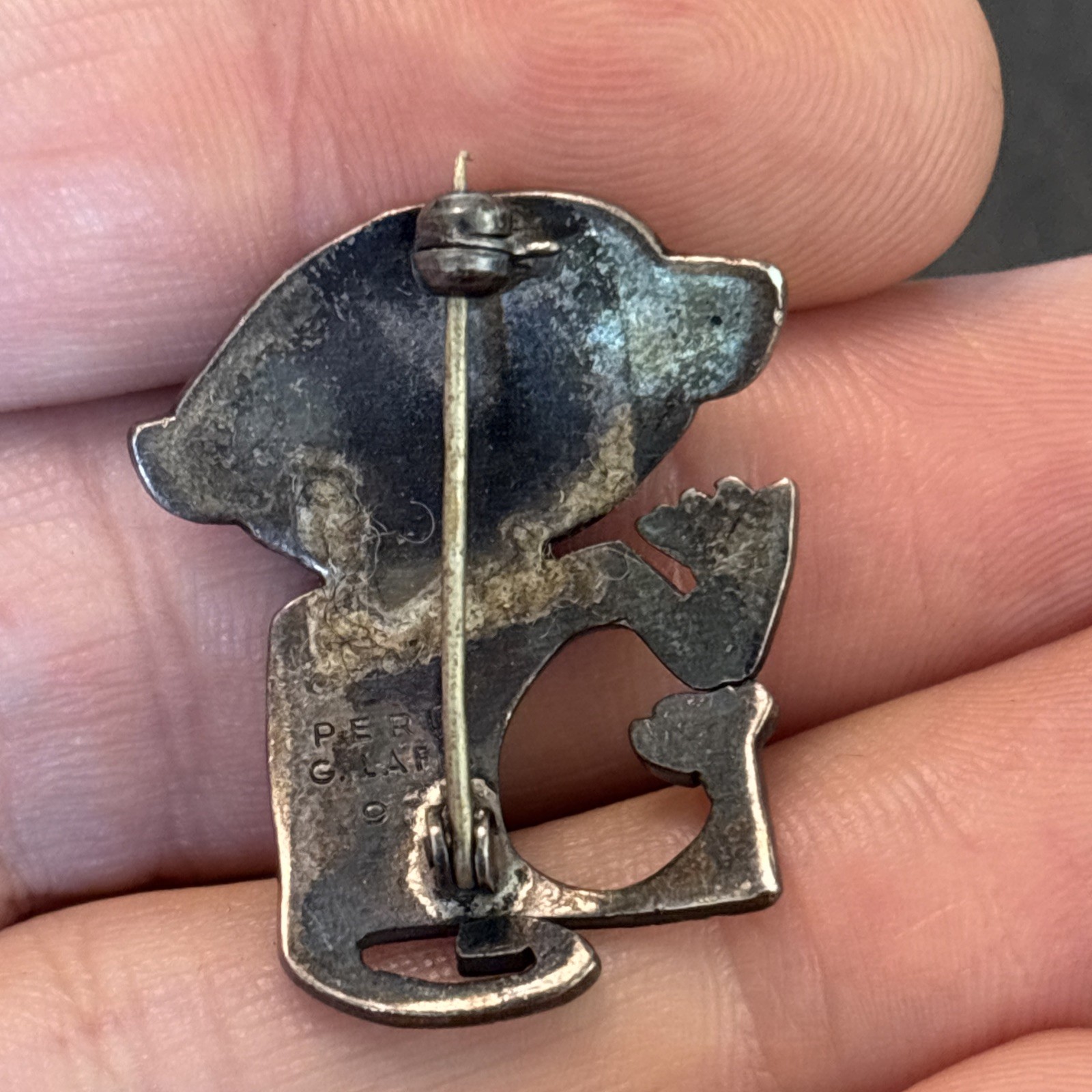 Graziela Laffi Peru Monkey Sterling Silver Enamel Eyes Vintage Brooch Yd