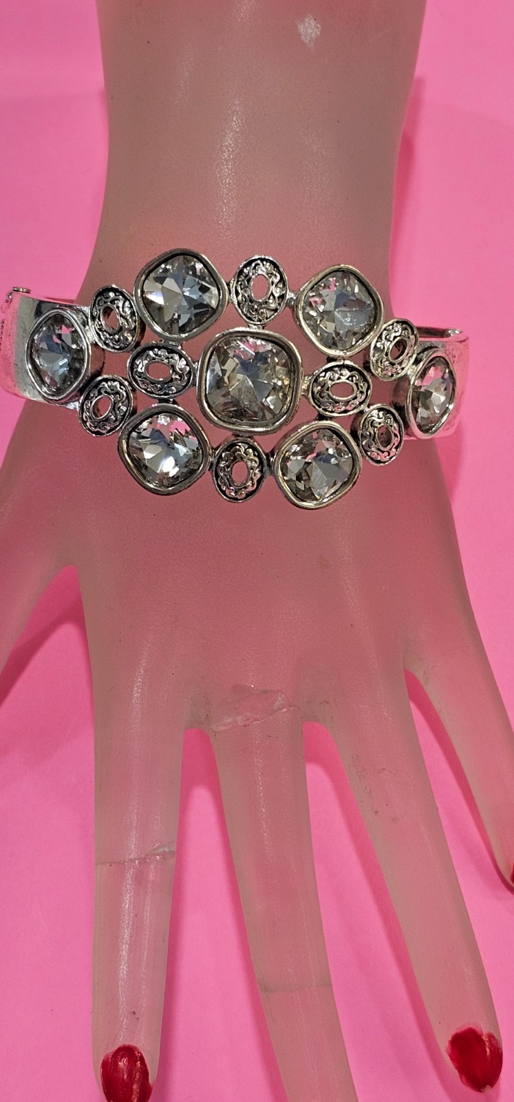 Three piece set chain pendant bracelet silver tone crystals unbranded sparkly.