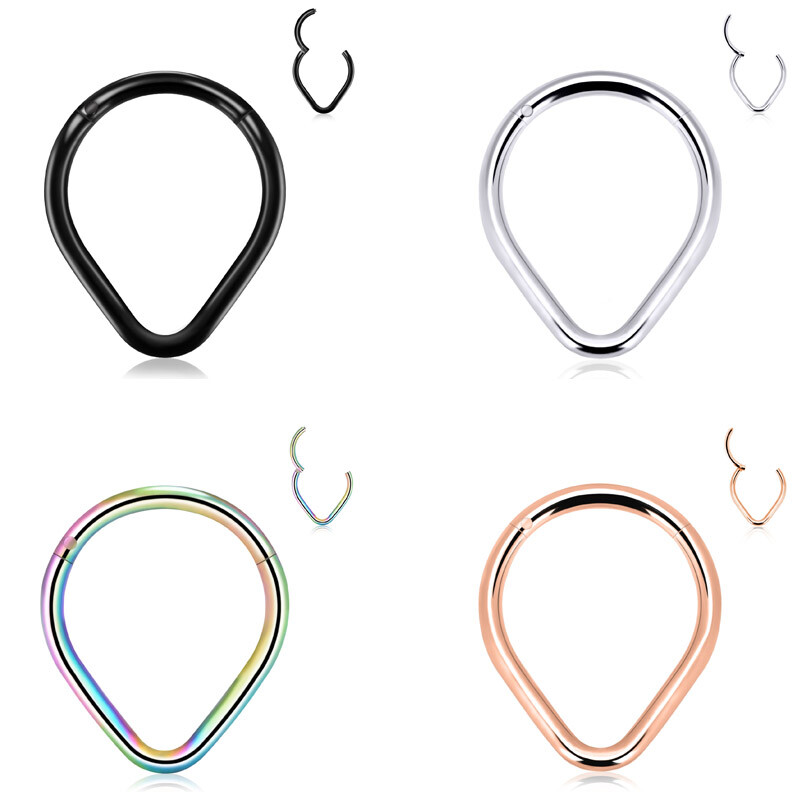 16G Septum Clicker Stainless Steel Hinged Nose Rings Hoop CZ Opal Body Piercing