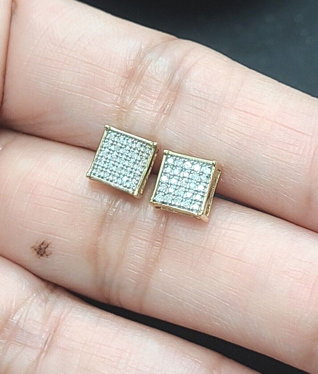 DEAL!10K Gold Genuine Natural Pave Diamonds Square Kite Earrings 0.15ct 7.10MM
