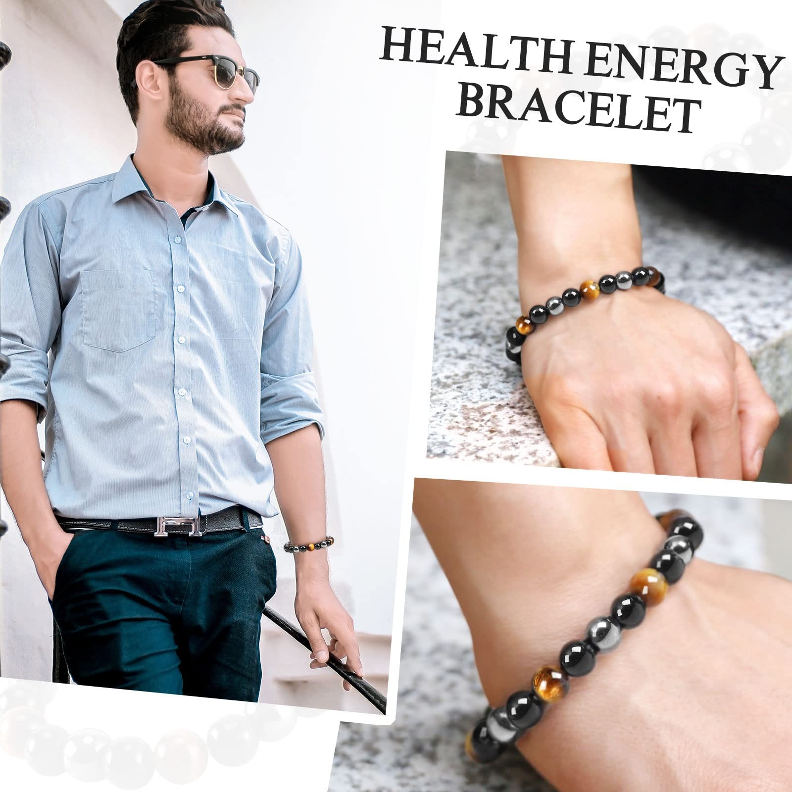 Triple Protection Bracelet, Tigers Eye – Black Obsidian and Hematite Beaded B…