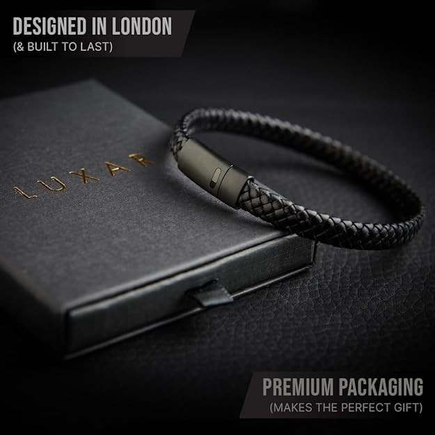 Men’s Black Clasp Braided Leather Bracelet – Small Black Clasp Leather