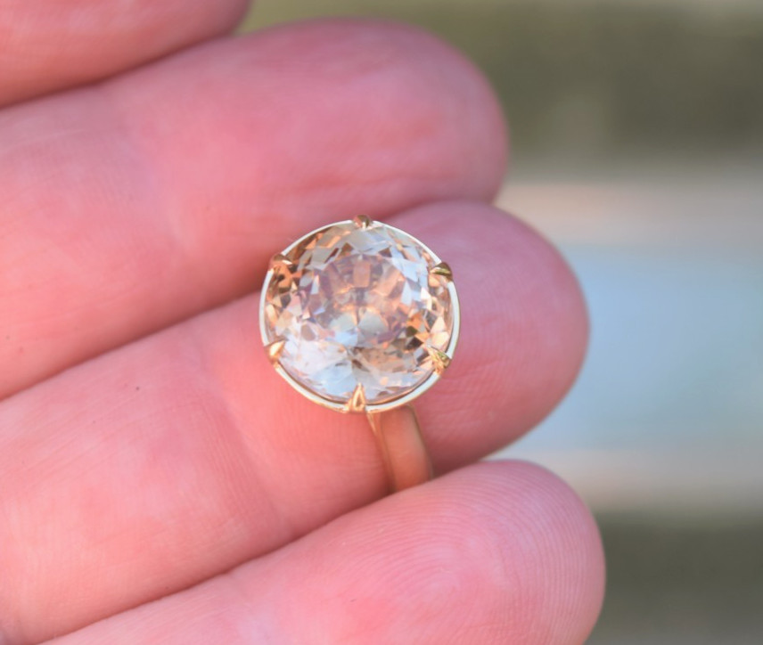 18K Yellow Gold Rare 10.0 Ct Round Natural Imperial Topaz Solitaire Ring sz 6