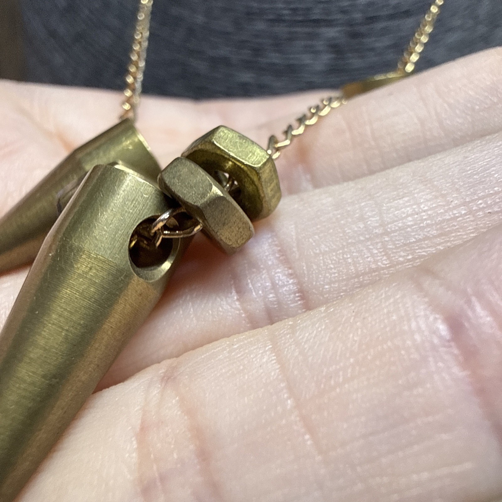 RETRO Brass Spike Necklace Gold Tone Chain 51cm/20″ Industrial Goth Punk Kitsch