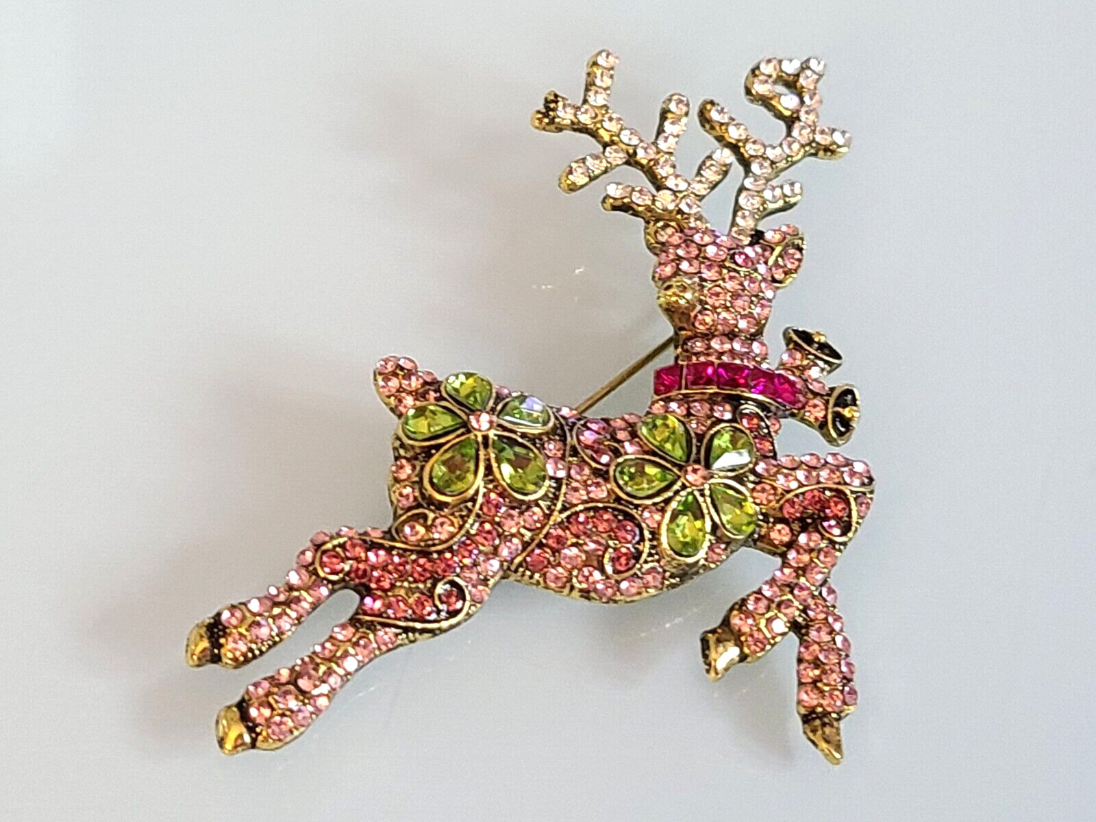SALE UNBRANDED RARE PINK GREEN HEIDI DAUS “Pretty Prancer” Reindeer Brooch