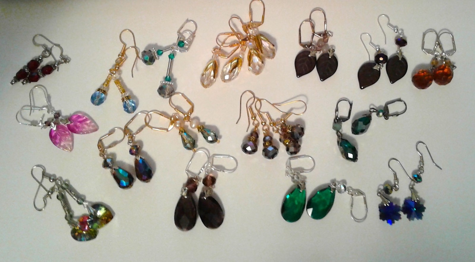 Dangle Earrings Eighteen (18) Pair of Multi Color Faceted Glass Various Lengths