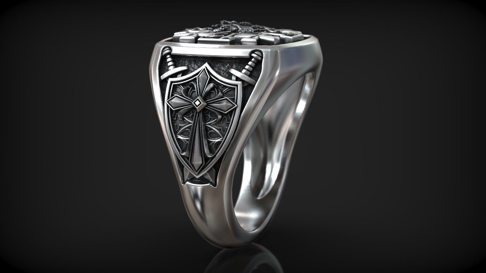 Oxidized Mens Jerusalem Cross Crusader Knight Medieval 925Silver Statement Rings