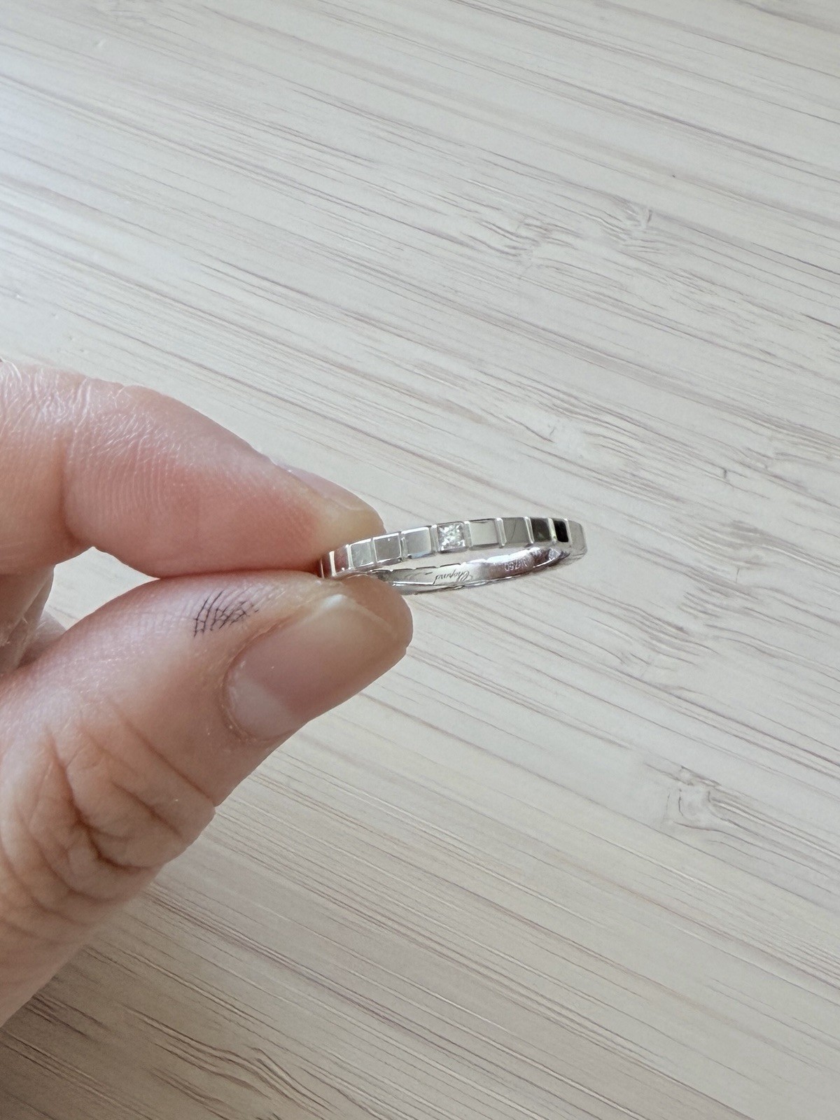 Solid 18K White Gold Custom Ice Cube Ring 1 lap diamond 2 mm Size 6 (52)