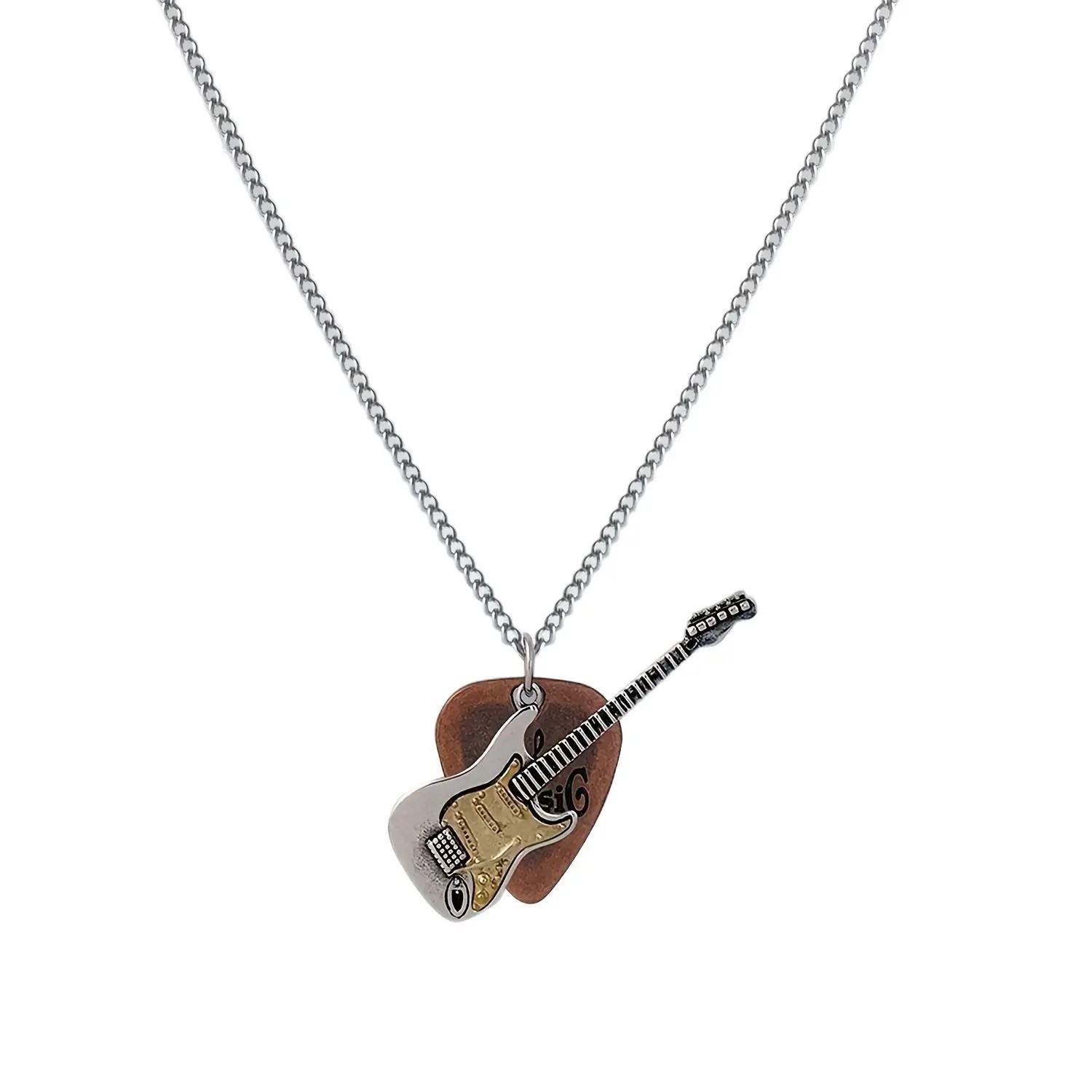 Vintage Guitar Pick Pendant Necklace Punk Rock Metal Music Jewelry Unisex